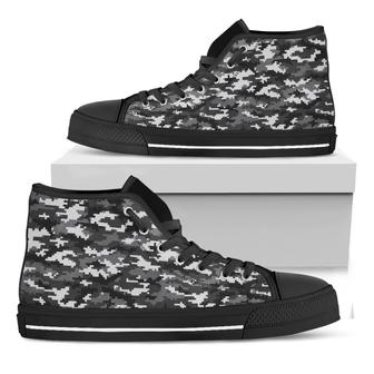 Black White And Grey Digital Camo Print Black High Top Shoes - Monsterry AU
