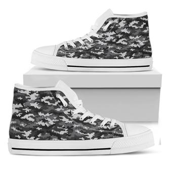 Black White And Grey Digital Camo Print White High Top Shoes - Monsterry AU