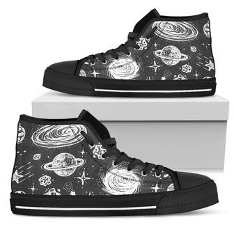 Black White Galaxy Outer Space Print Women's High Top Shoes - Monsterry