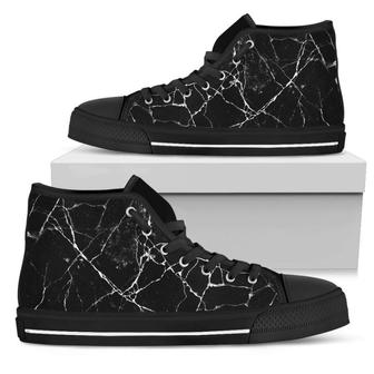 Black White Natural Marble Print Men's High Top Shoes - Monsterry CA