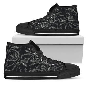 Black White Palm Tree Men's High Top Shoes - Monsterry CA