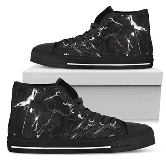 Black White Scratch Marble Print Women's High Top Shoes - Monsterry