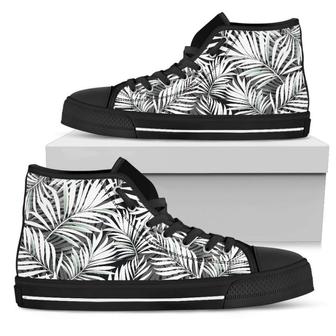 Black White Tropical Leaf Women's High Top Shoes - Monsterry AU