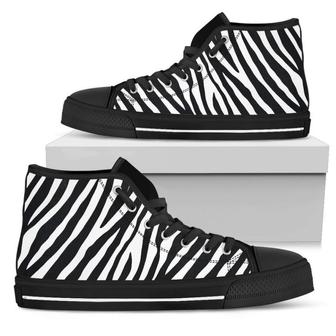 Black White Zebra Pattern Print Men's High Top Shoes - Monsterry