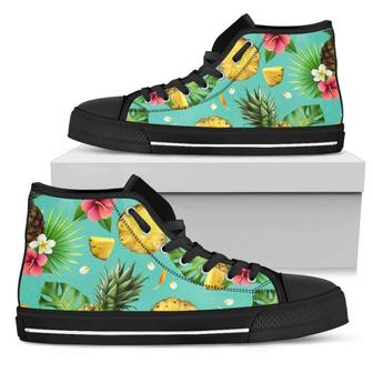 Blue Aloha Pineapple Men's High Top Shoes - Monsterry