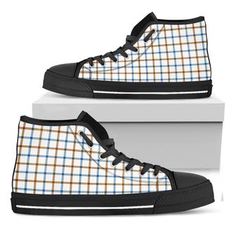 Blue And Brown Tattersall Pattern Print Black High Top Shoes - Monsterry DE