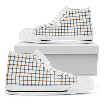 Blue And Brown Tattersall Pattern Print White High Top Shoes - Monsterry DE