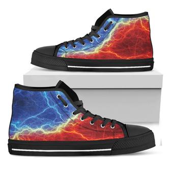 Blue And Red Lightning Print Black High Top Shoes - Monsterry UK