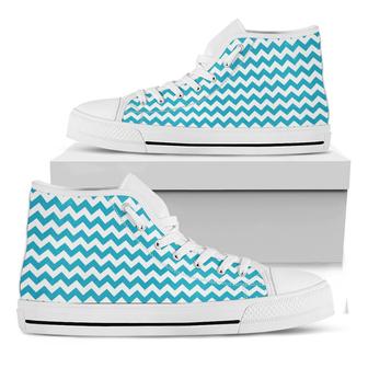 Blue And White Chevron Pattern Print White High Top Shoes - Monsterry CA