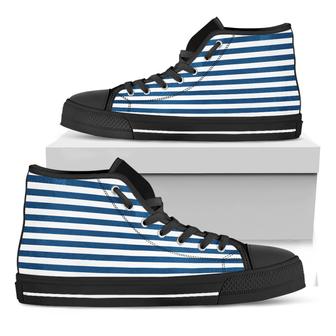 Blue And White Striped Black High Top Shoes - Monsterry DE