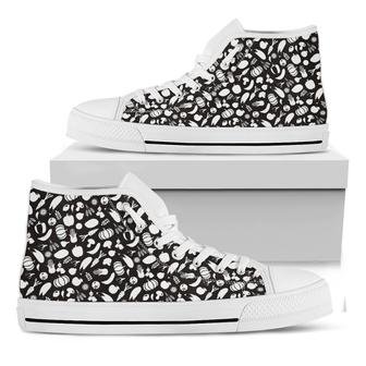 Blue And White Vegan Pattern Print White High Top Shoes - Monsterry