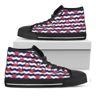Blue And White Wave Crab Black High Top Shoes - Monsterry UK