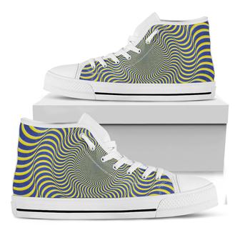 Blue And Yellow Illusory Motion Print White High Top Shoes - Monsterry CA