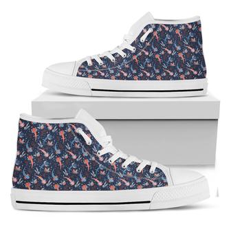 Blue Axolotl Pattern Print White High Top Shoes - Monsterry