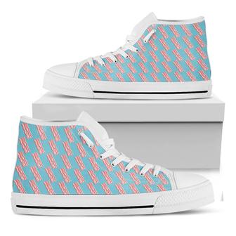 Blue Bacon Pattern Print White High Top Shoes - Monsterry