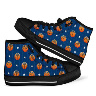 Blue Basketball Pattern Print Men Women's High Top Shoes - Monsterry
