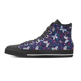 Blue Butterfly Floral Print Men's High Top Shoes - Monsterry UK