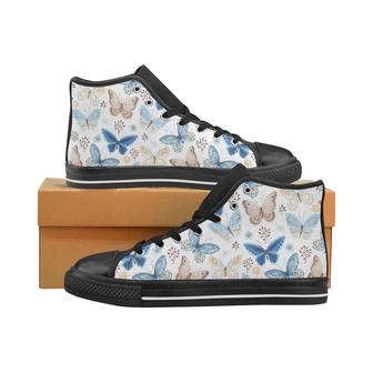 blue butterfly pattern Women's High Top Shoes Black - Monsterry UK