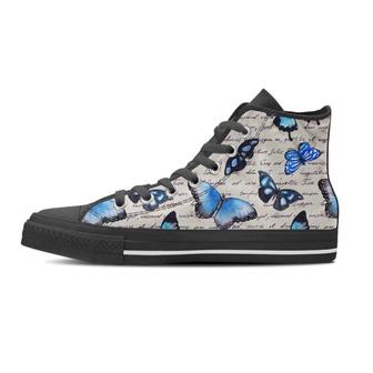 Blue Butterfly Watercolor Print Men's High Top Shoes - Monsterry