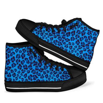 Blue Cheetah Leopard Men Women's High Top Shoes - Monsterry CA