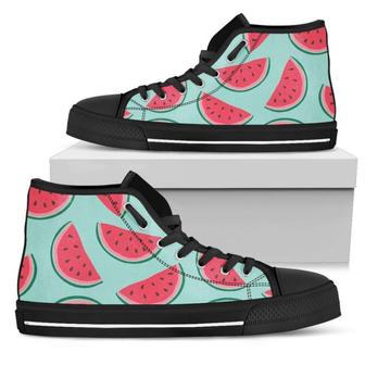 Blue Cute Watermelon Pattern Print Women's High Top Shoes - Monsterry AU