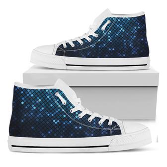 Blue Disco Lights Pattern Print White High Top Shoes - Monsterry