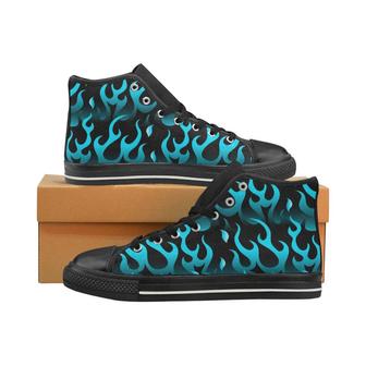 Blue Flame Fire Pattern Background Men's High Top Shoes Black - Monsterry UK