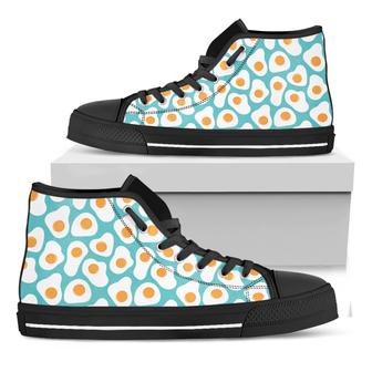 Blue Fried Eggs Pattern Print Black High Top Shoes - Monsterry AU