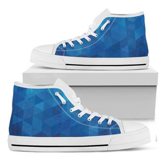 Blue Geometric Triangle Pattern Print White High Top Shoes - Monsterry