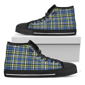 Blue Green And White Plaid Black High Top Shoes - Monsterry UK