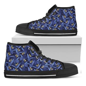 Blue Hawaiian Tropical Pattern Print Black High Top Shoes - Monsterry CA
