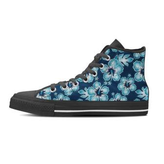 Blue Hibiscus Hawaiian Print Men's High Top Shoes - Monsterry DE