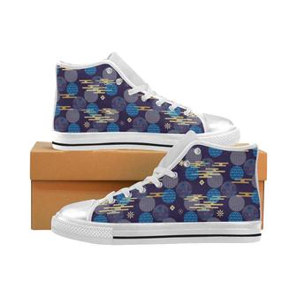 Blue japanese pattern cloud wave flower Women's High Top Shoes White - Monsterry AU