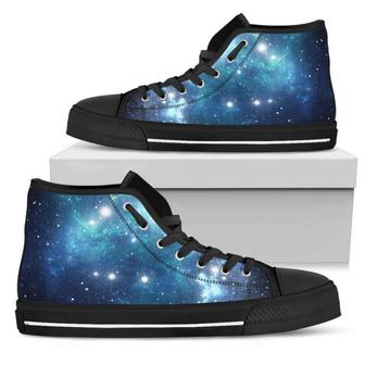 Blue Light Sparkle Galaxy Space Print Men's High Top Shoes - Monsterry UK