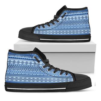 Blue Native American Aztec Black High Top Shoes - Monsterry CA