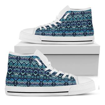 Blue Native Aztec Tribal White High Top Shoes - Monsterry CA