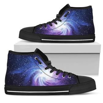 Blue Purple Spiral Galaxy Space Print Men's High Top Shoes - Monsterry CA