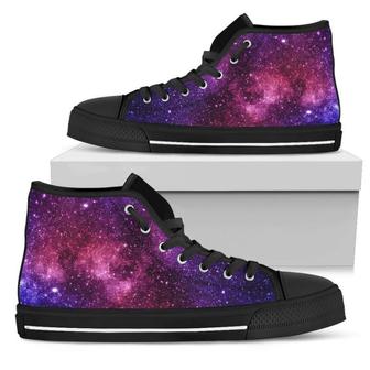 Blue Purple Stardust Galaxy Space Print Men's High Top Shoes - Monsterry