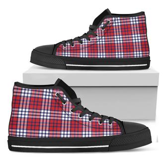 Blue Red And White Usa Plaid Print Black High Top Shoes - Monsterry UK