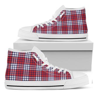 Blue Red And White Usa Plaid Print White High Top Shoes - Monsterry CA