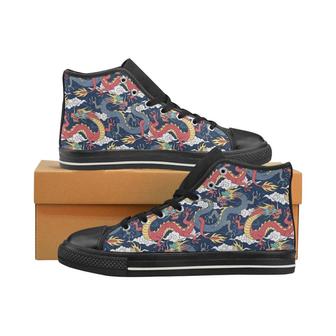 Blue red dragon cloud pattern Men's High Top Shoes Black - Monsterry UK