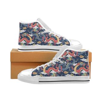 Blue red dragon cloud pattern Men's High Top Shoes White - Monsterry AU
