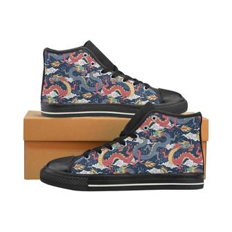 Blue red dragon cloud pattern Women's High Top Shoes Black - Monsterry