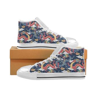 Blue red dragon cloud pattern Women's High Top Shoes White - Monsterry UK