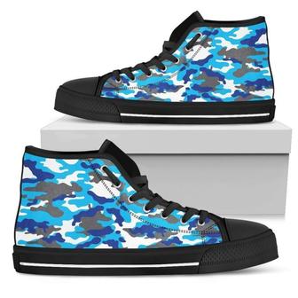 Blue Snow Camouflage Print Women's High Top Shoes - Monsterry DE