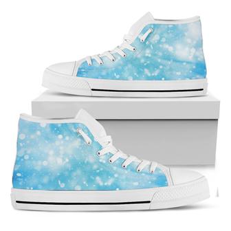 Blue Sparkle Light Print White High Top Shoes - Monsterry UK