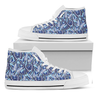 Blue Spring Butterfly Pattern Print White High Top Shoes - Monsterry