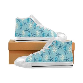 Blue starfish coral reef pattern Women's High Top Shoes White - Monsterry DE