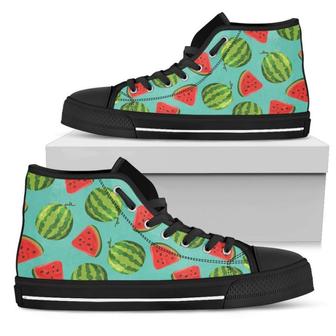 Blue Summer Watermelon Pattern Print Women's High Top Shoes - Monsterry CA