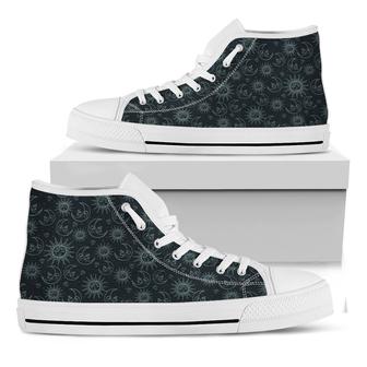 Blue Sun And Moon Pattern Print White High Top Shoes - Monsterry AU
